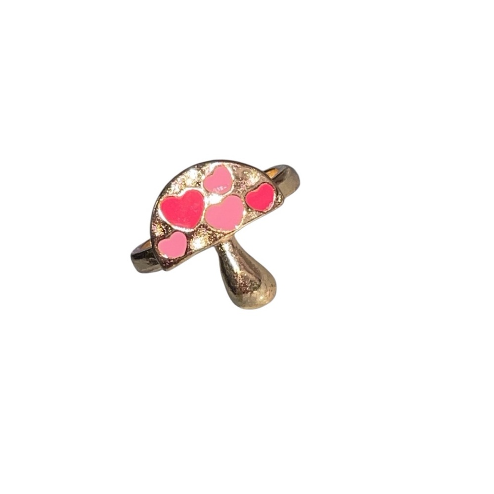 Gold Mushroom Ring with Pink Heart Accents